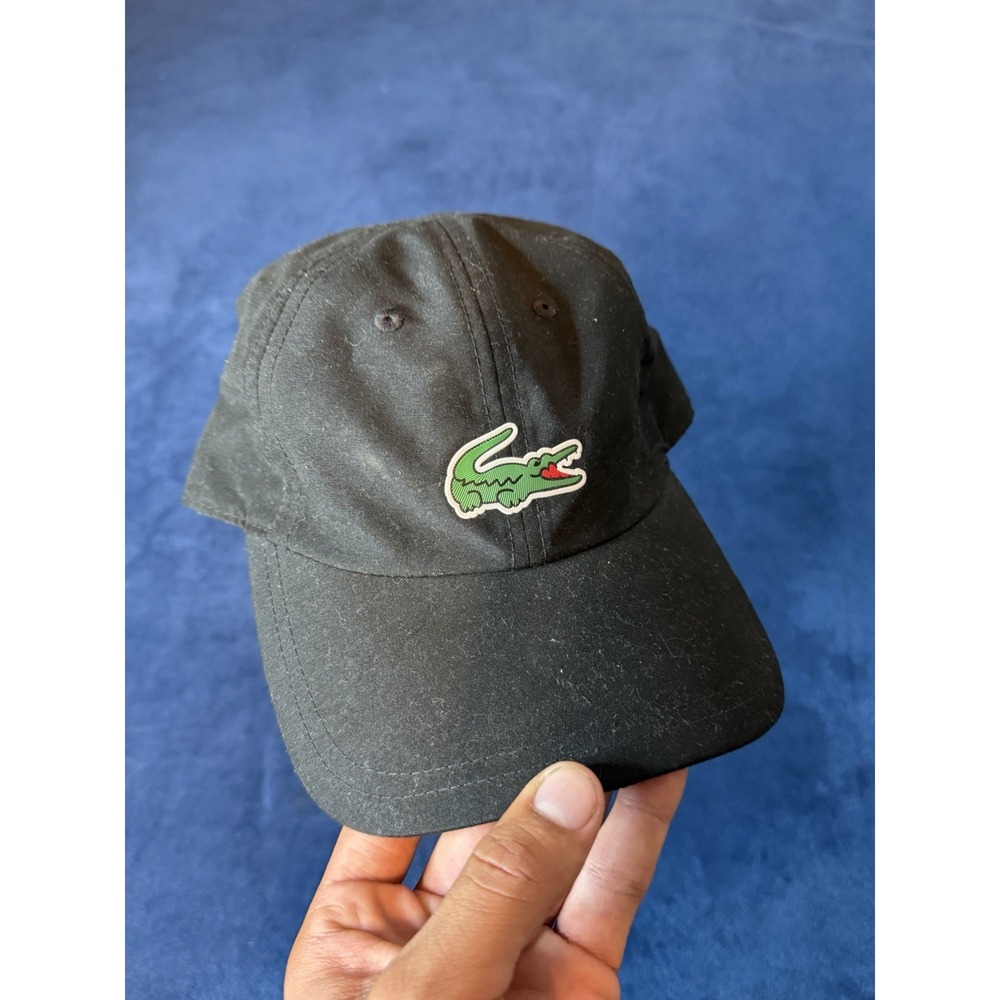 Lacoste Sport Black Strapback Hat Cap Mens One Size Adjustable Logo Baseball Hat